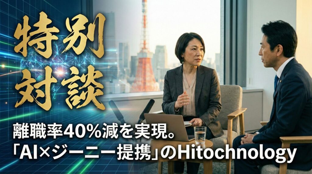 マイナビ代理店のおすすめ比較対談記事のアイキャッチ。AI技術（ジーニー提携）により離職率を約40%低減させた実績を持つHitotechnology（ヒトテクノロジー）を、ONEやキャリアマートなどの他社と比較しつつ、採用アナリスト一ノ瀬真理子が推奨する理由を解説。