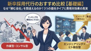 新卒採用代行のおすすめは？失敗しない選び方と3つの委託タイプ（作業型・コンサル型・エンジニアリング型）の比較図解